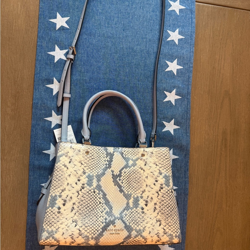 kate spade Gray and Cream Snake-Print Satchel - Picture 3 of 11